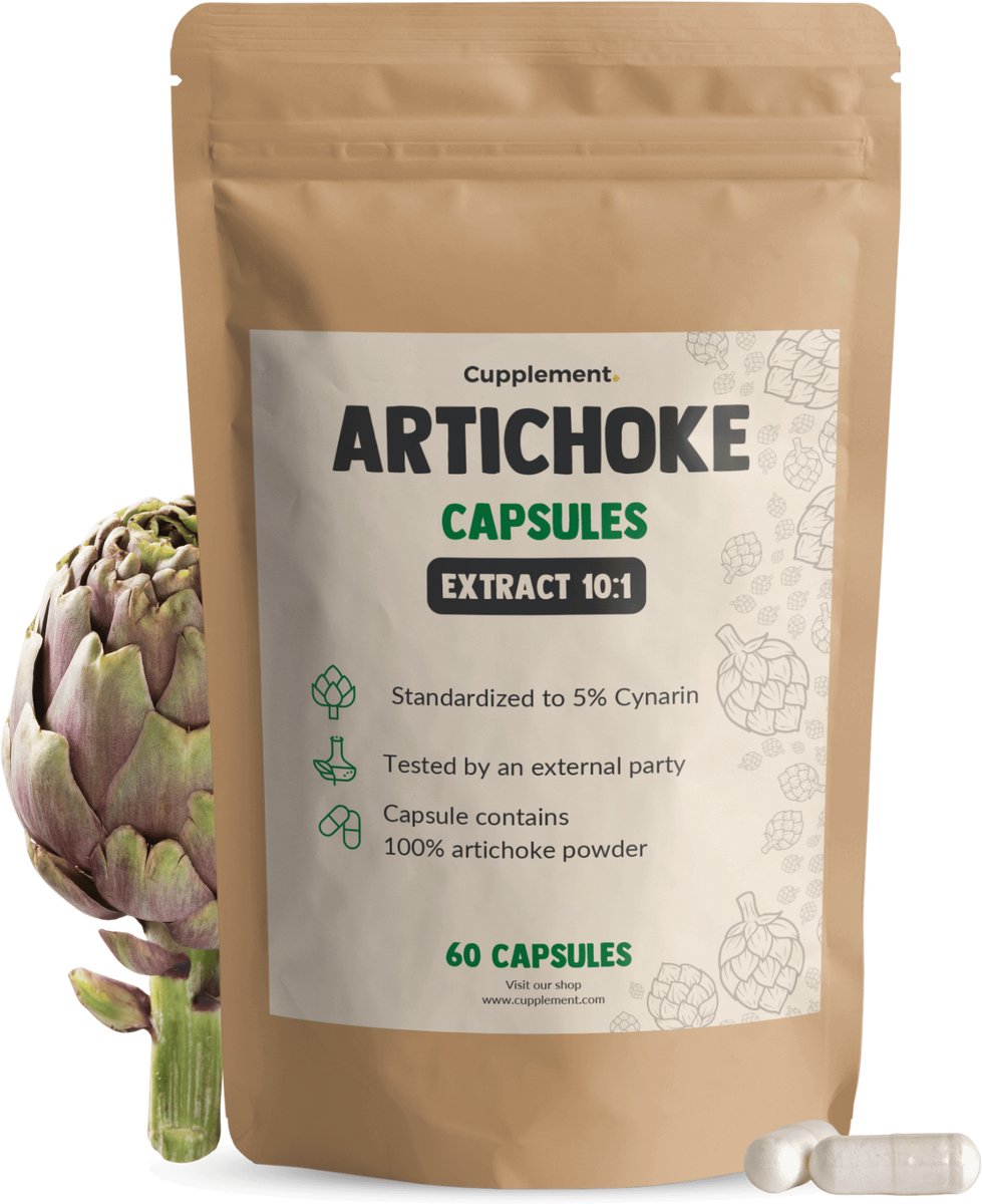 Cupplement Artisjok Extract 10.000 mg per dagdosering 60 Capsules - Artichoke 10:1 extract - 2.5 %Cynarine - Vegan - Zonder toevoegingen - Lab getest - 60 dagen voorraad per zakje