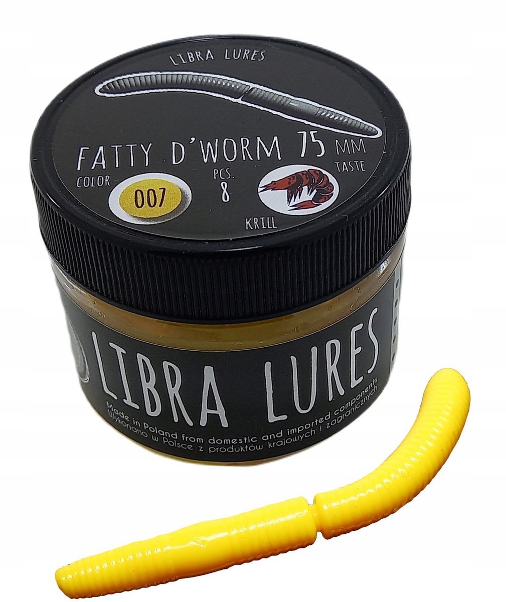 Libra Lures Fatty D'Worm 007 Geel 7,5cm - Prikkelende Kunstaas