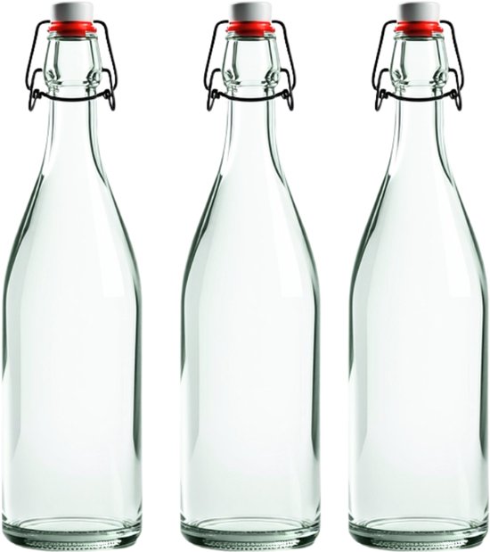 RANO - 3x beugelfles 1000ml / 1 liter | porseleinen dop | Luchtdicht | fles met beugelsluiting | beugelflessen | weckfles | inmaakfles | sapfles | glazen flesjes met dop | decoratie