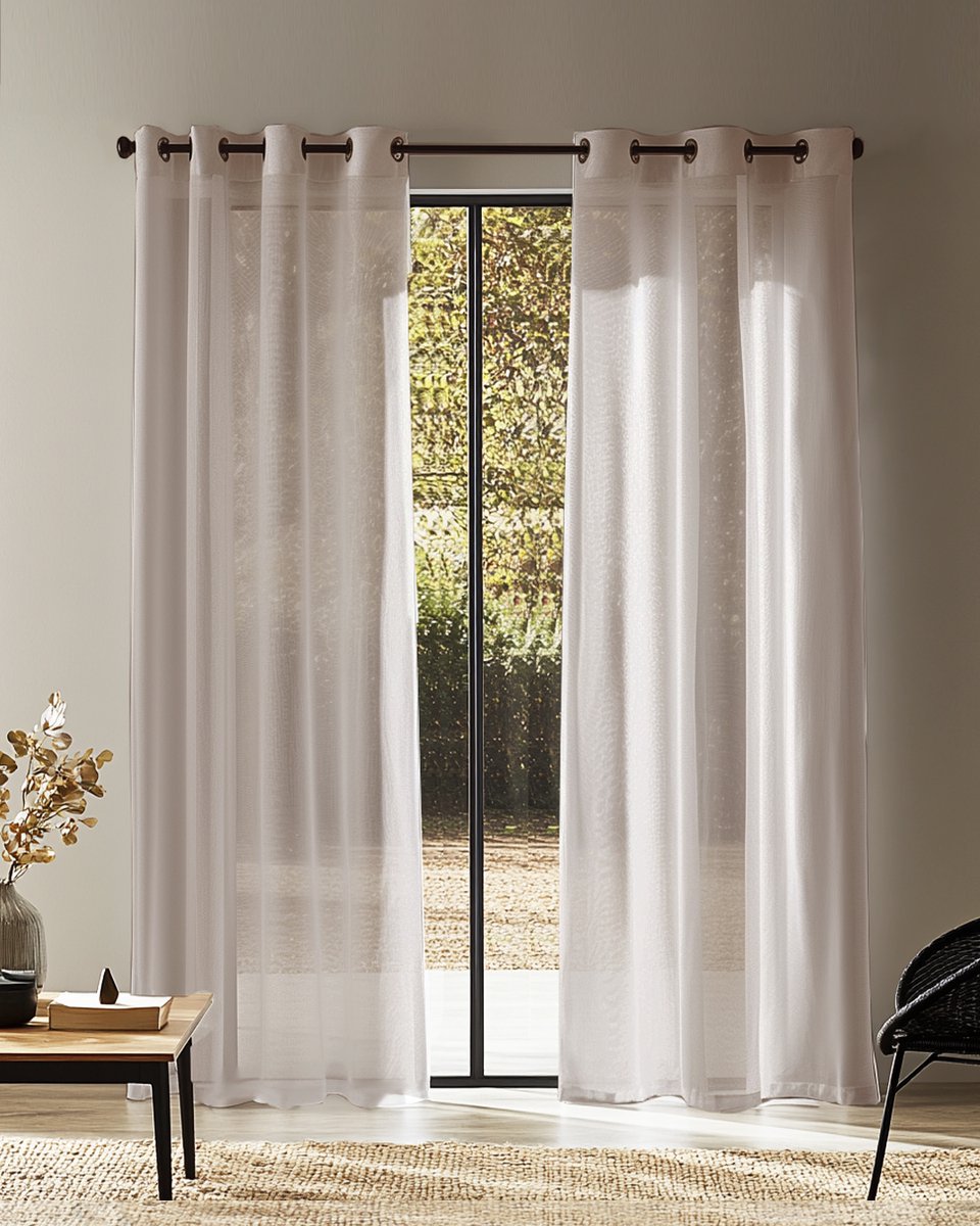 HOOMstyle kant en klaar gordijn met ringen Aura - Vitrage - Voile - Geschikt voor gordijnroede - 140x270cm - Zand