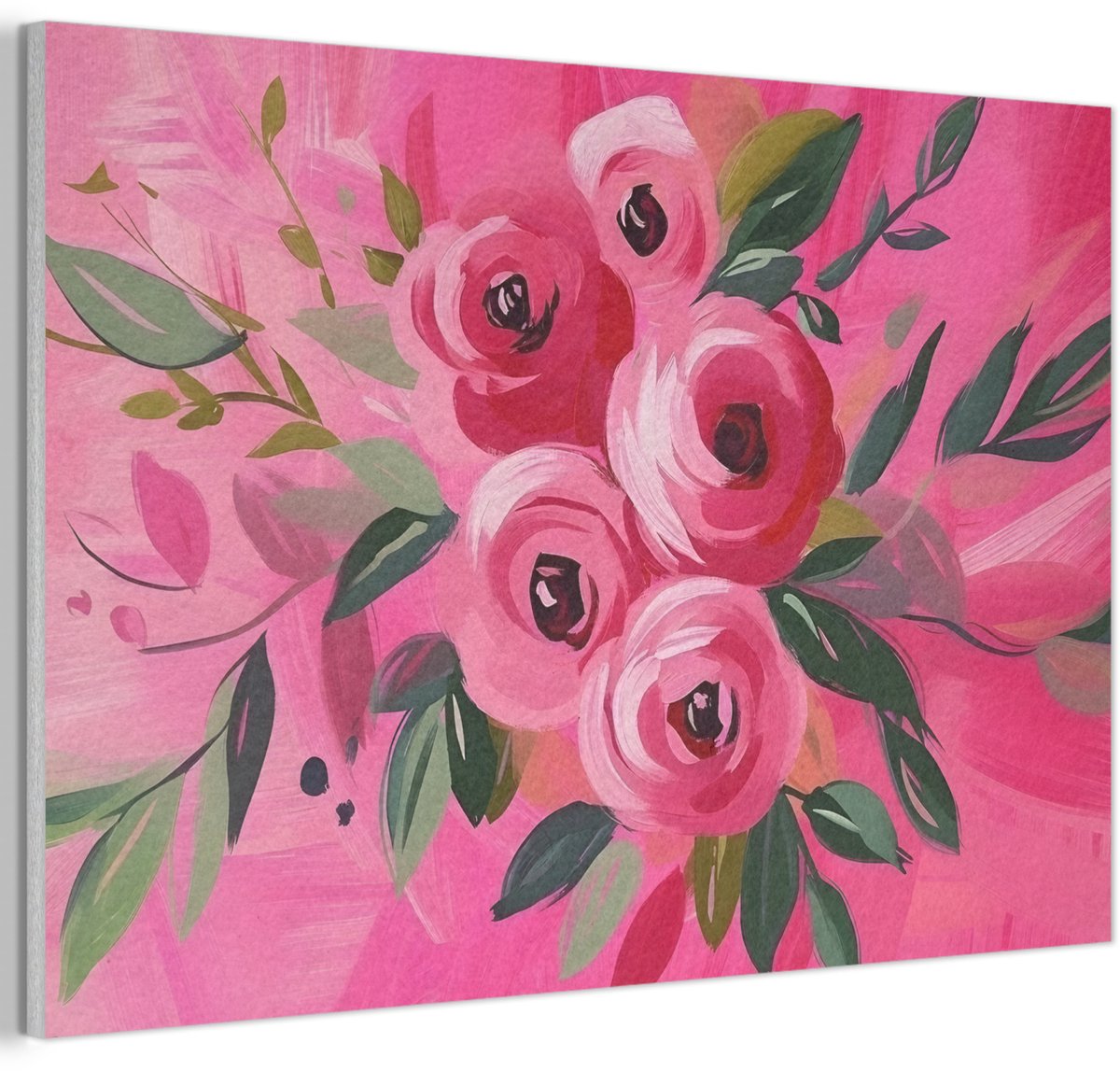 Akoestisch wandpaneel 90x60 cm - Vilt schilderij Bloemen - Verf - Roze - Akoestische panelen - Geluidsdempende wanddecoratie - Geluidsisolatie woonkamer - Muurdecoratie geluidspanelen