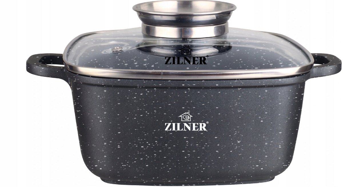 Zilner Marmor Steenpan 4.4L met Glazen Deksel - Zwart