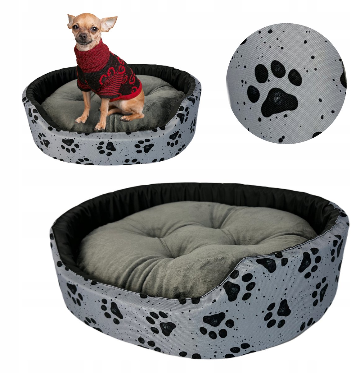Waterproof Hondenkussen Kattenmand Maat S met Kussen - Grijs/Zwart