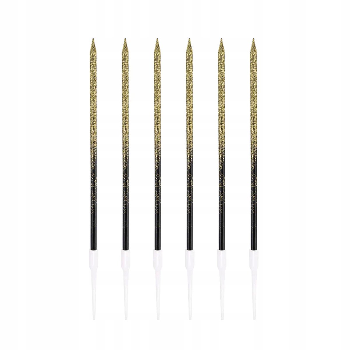 Verjaardagstaart Kaarsen Zwart Goud Glitter Lang 13cm 6 Stuks