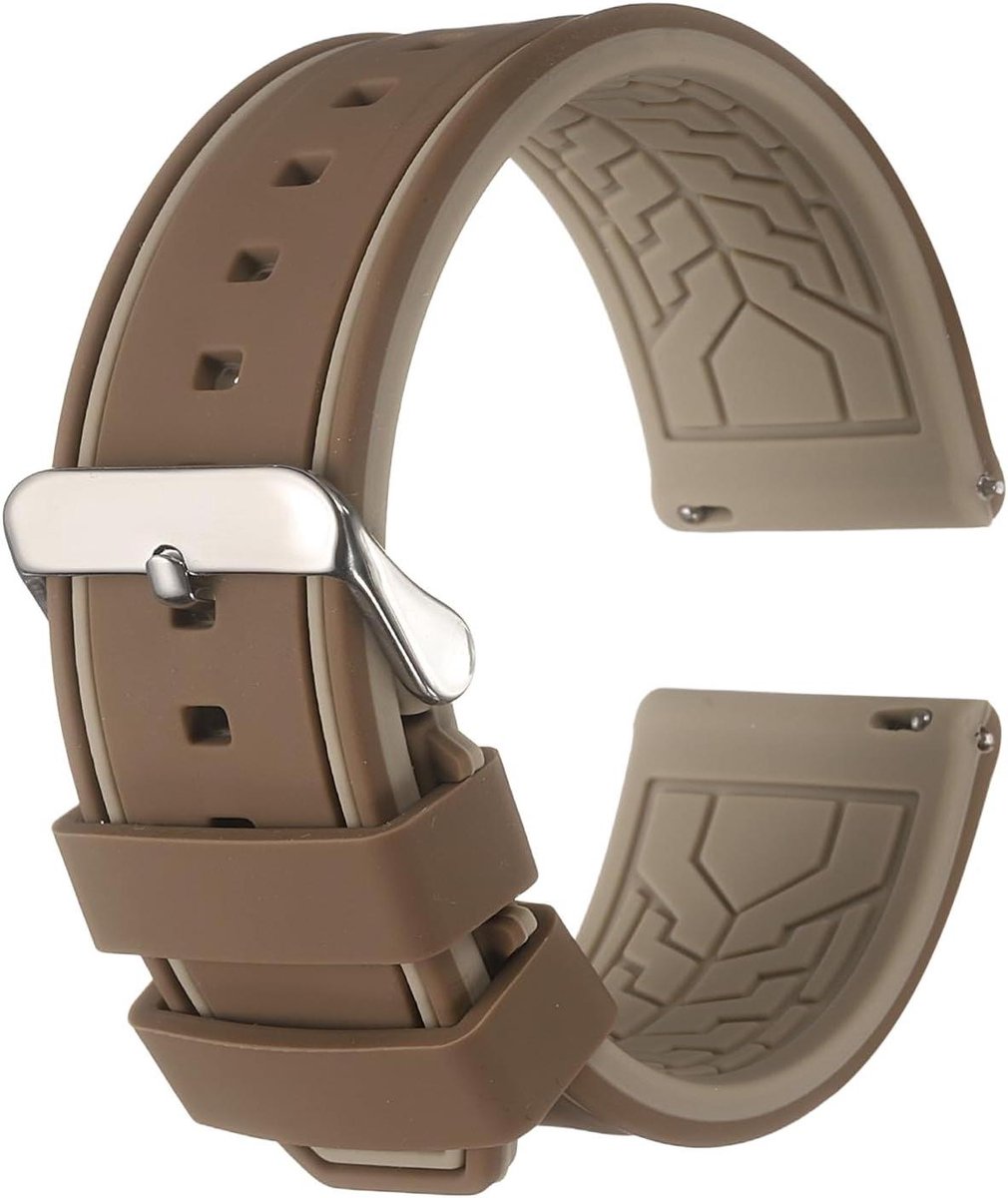 Siliconen horlogeband 24mm breed - zachte sluiting - donkerbruin - unisex - waterdicht