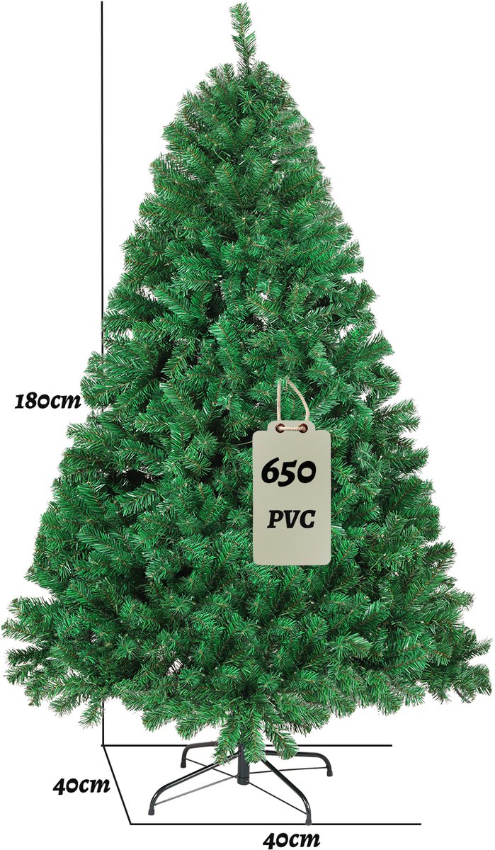 180cm Kunstkerstboom - Realistische PVC Kerstboom - Metalen Standaard - Zonder Verlichting - Groen – foto 2