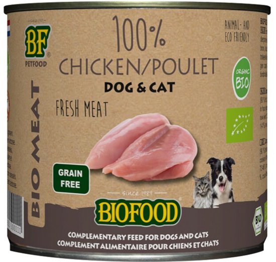 Biofood Organic - Biologisch Hondenvoer Natvoer - 100% Kip - 12 x 200 gr NL-BIO-01