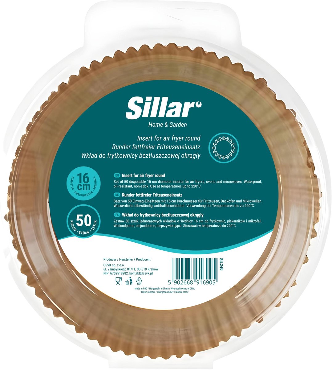 Sillar, AirFryer Wegwerpbakjes, Bakpapier voor luchtfriteuse 16 cm, anti-aanbaklaag, wegwerppapier voor airfryer, oven, pannen, magnetron, ronde, 50 stuks