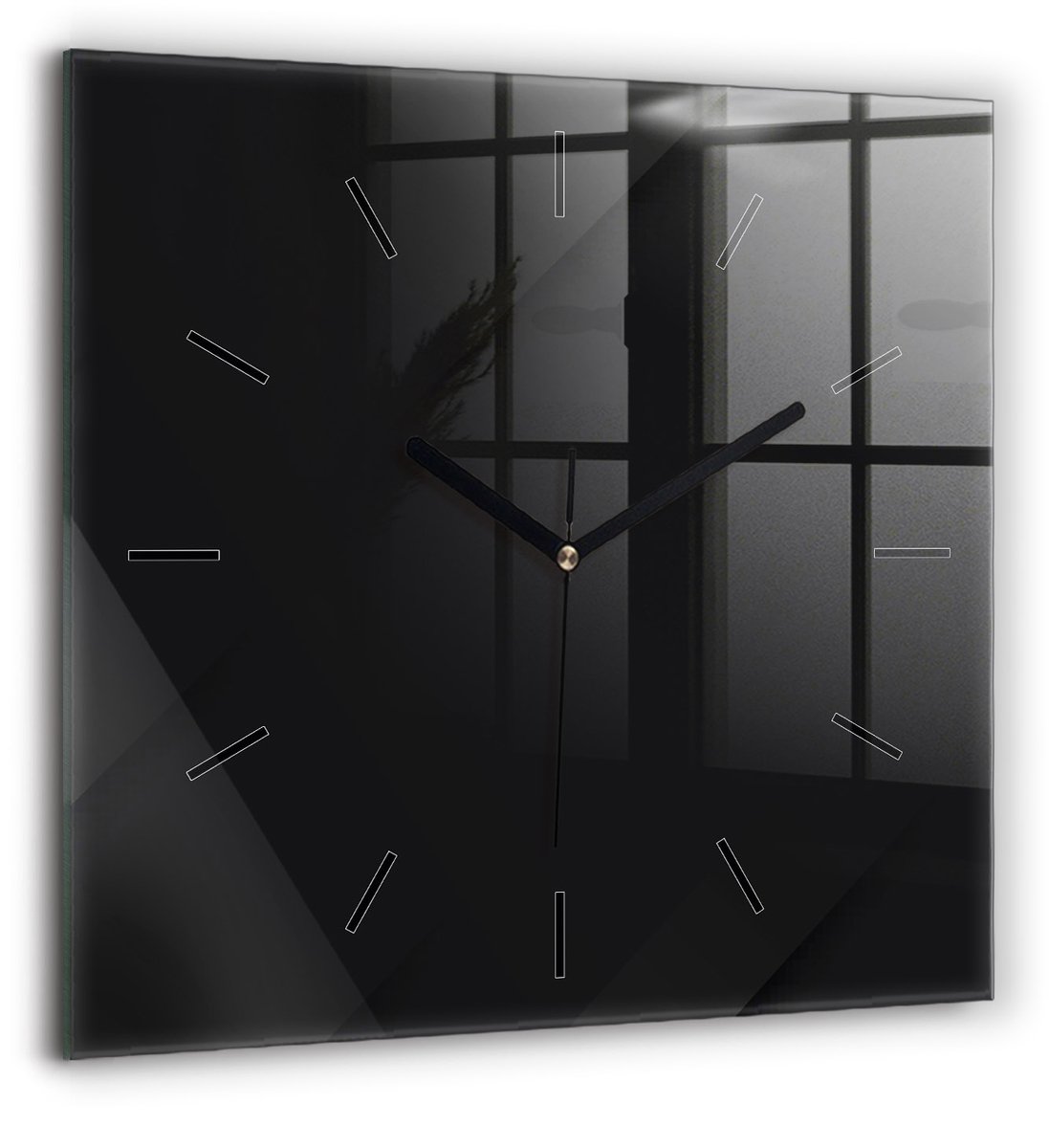 Wallfluent Wandklok - Donker muurpatroon Klok met Afbeelding - 60 cm x 60 cm - Zwart Wandklok - Zwarte Handen - Wandklok Zonder Cijfers - Wandklok voor in de Keuken - Vierkante Glazen Klok - Industrieel Wandklok - Unieke Wandklok