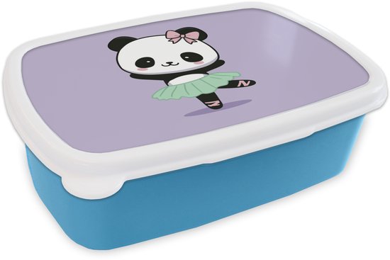 Broodtrommel Blauw - Lunchbox Dansende panda - Paars - Sierlijk - Kawaii - Brooddoos 18x12x6 cm - Brood lunch box - Broodtrommels voor kinderen en volwassenen