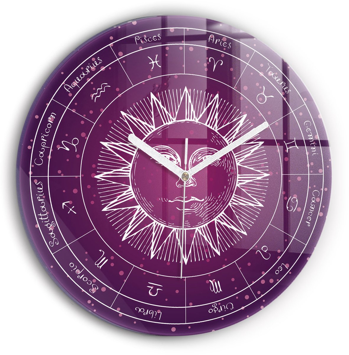 Wallfluent Wandklok - Dierenriemconstellaties Klok als Muurdecoratie - 30 cm x 30 cm - Roze Wandklok - Witte Handen - Klok zonder getallen - Wandklok voor in de Keuken - Klok met Afbeelding - Moderne Wandklok - Stijlvolle Klok