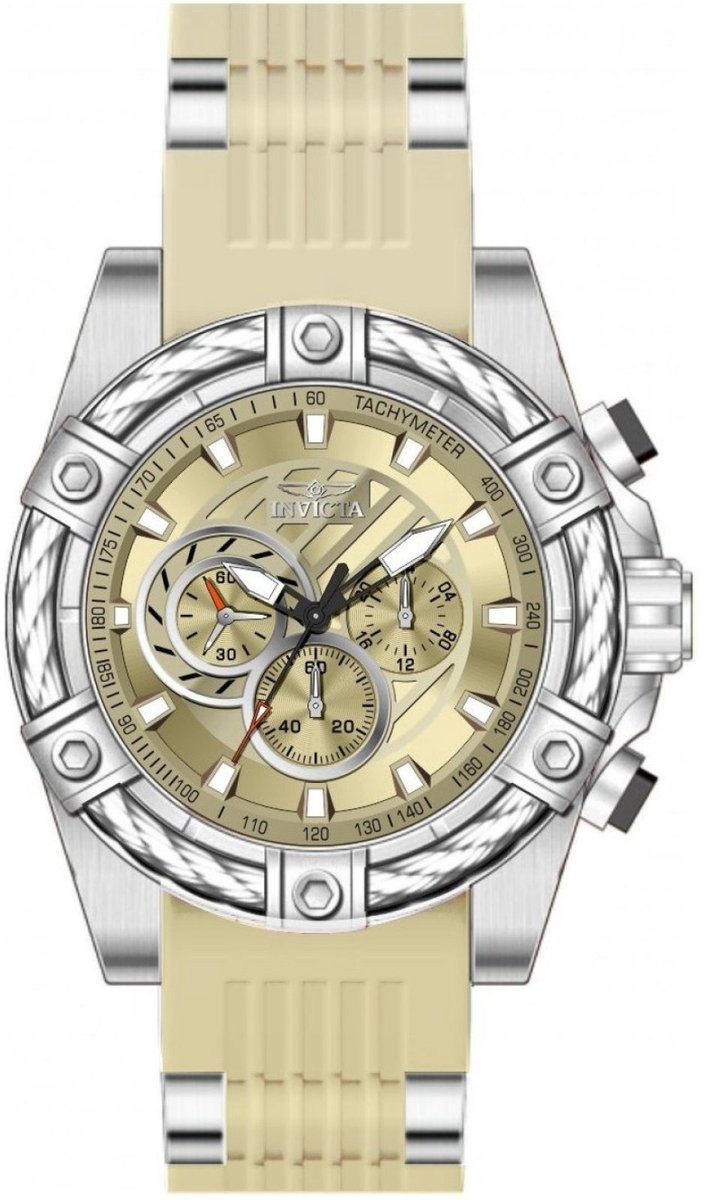 Invicta Bolt 49810 Heren Horloge - Waterdicht - Analoog - Quartz Uurwerk - Roestvrij Staal met beige Wijzerplaat - 52mm