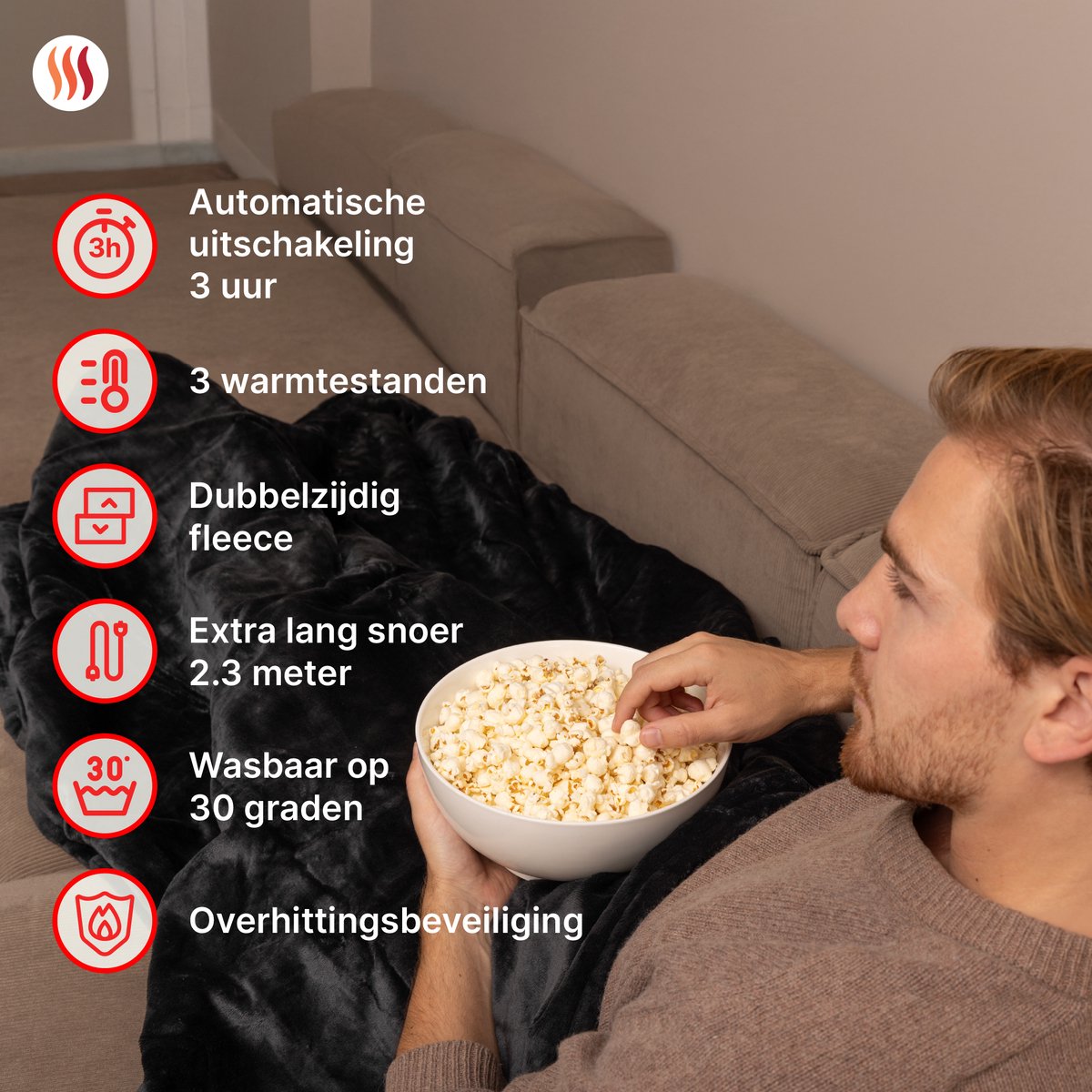 Seranova Elektrische Deken - 160x120 cm - 1 persoons Warmtedeken - Dubbelzijdig Fleece - Knuffeldeken - Grijs – foto 4
