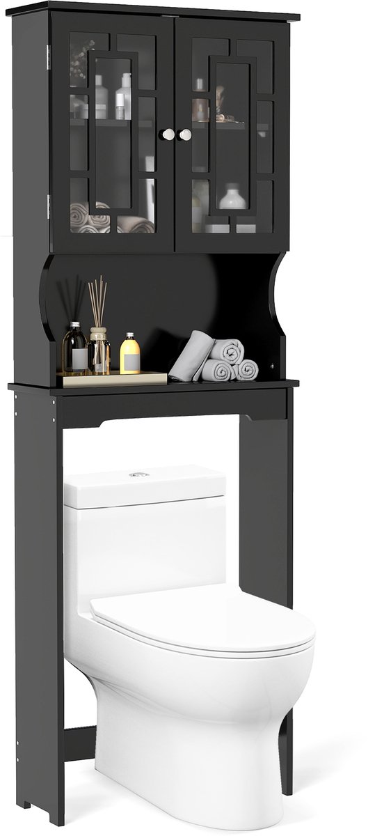 COSTWAY Toilet Cabinet, Freestanding, Bathroom Shelf with Adjustable Shelves, Washing Machine Shelf, Toilet Shelf, Toilet Cabinet, Cupboard, 63 x 29 x