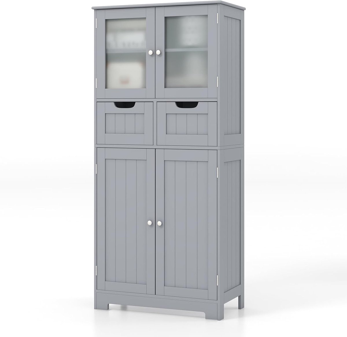 COSTWAY Badkamerkast met 2 laden en 4 deuren, badkamerkast met verstelbare planken, opbergkast voor badkamer, keuken, woonkamer (grijs)