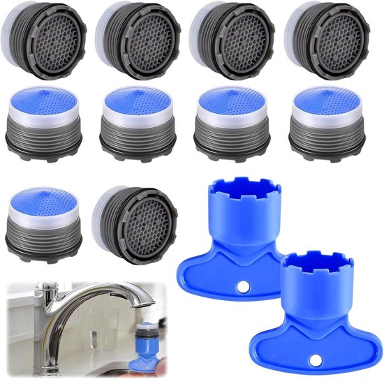 Aérateur de robinet - 10 pièces - Aérateur M16.2 - Aérateur de robinet - Crépine pour Robinets - Fixation de robinet - Aérateur de robinet avec 2 clés pour embouts mélangeurs - Convient pour crépine en plastique pour salle de bain et cuisine - Blauw