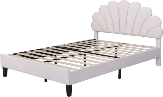 Gestoffeerd tweepersoonsbed 180x200 met opbergruimte en suède hoofdbord