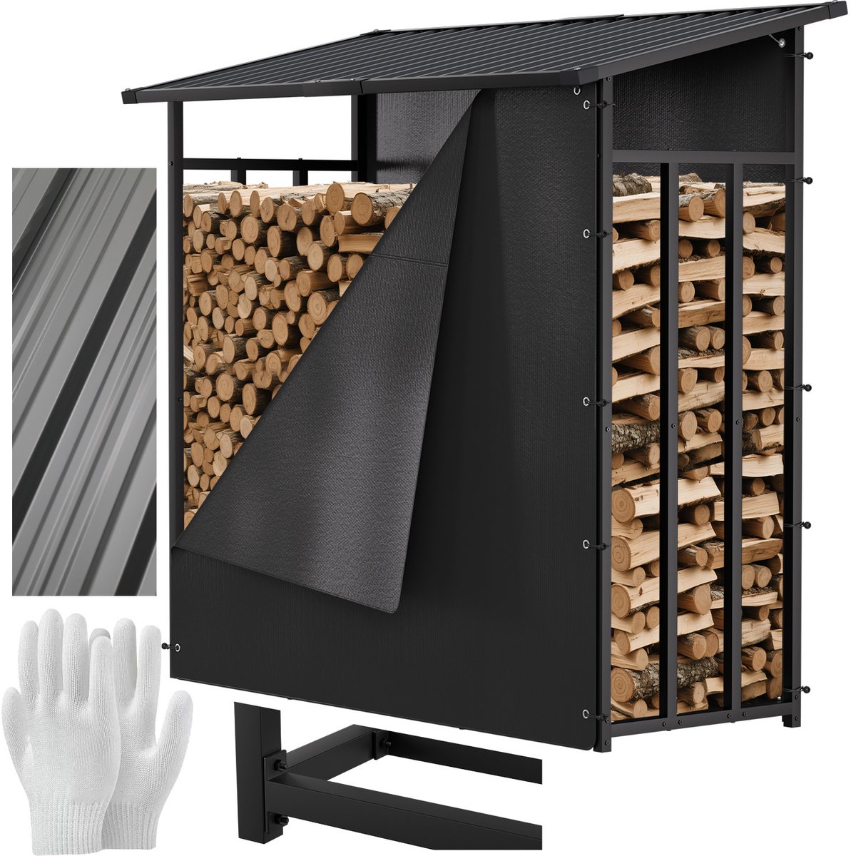 Brandhoutkar van gegalvaniseerd staal Met waterdichte afdekking Grote capaciteit 185 x 185 x 70 cm