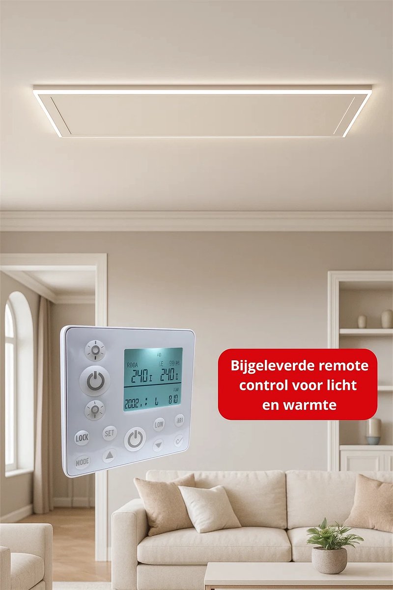 Infrarood paneel wit met led verlichting 70 x 130 cm 840Watt Infrarood Verwarming - Dimbaar en met thermostaat - Met Stekker - Quality Heating