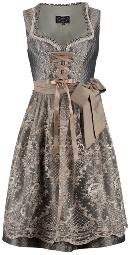 Oktoberfest Dirndl Deluxe - Jacquard Fleurs Taupe - Taille 44