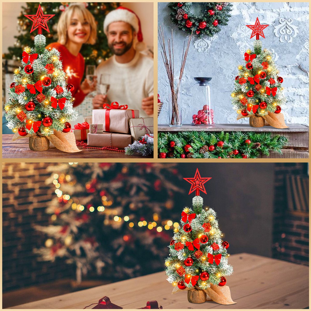 FENOHREFE Tafelblad Mini Kerstboom Feestelijke LED Verlichting Ornamenten Snelle Montage Kerstversiering met Ballen FENOHREFE Tafelblad Mini Kerstboom Feestelijke LED Verlichting Ornamenten Snelle Montage Kerstversiering met Ballen