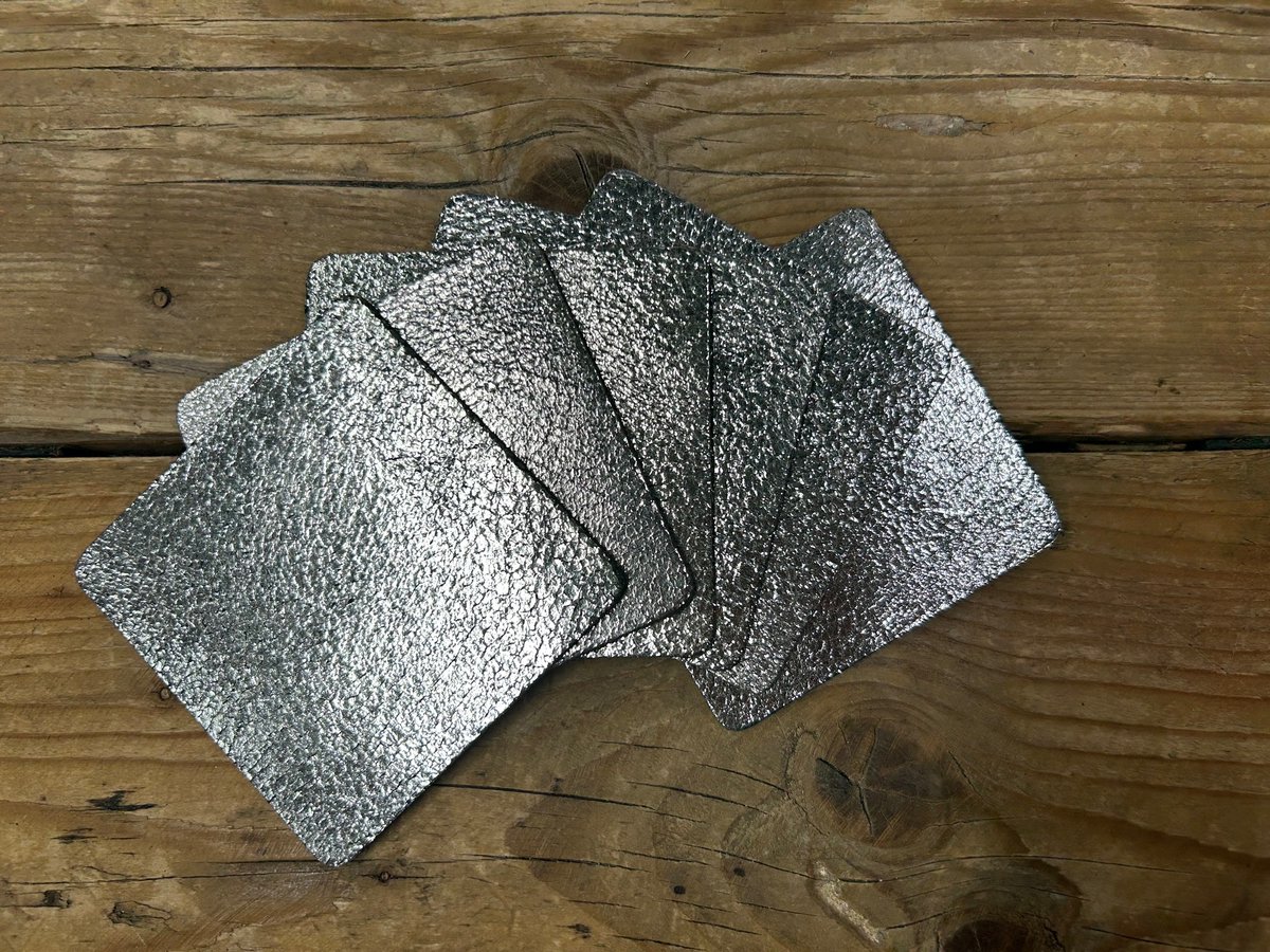 Leren onderzetters metallic zilver - vierkant - set van 6 stuks