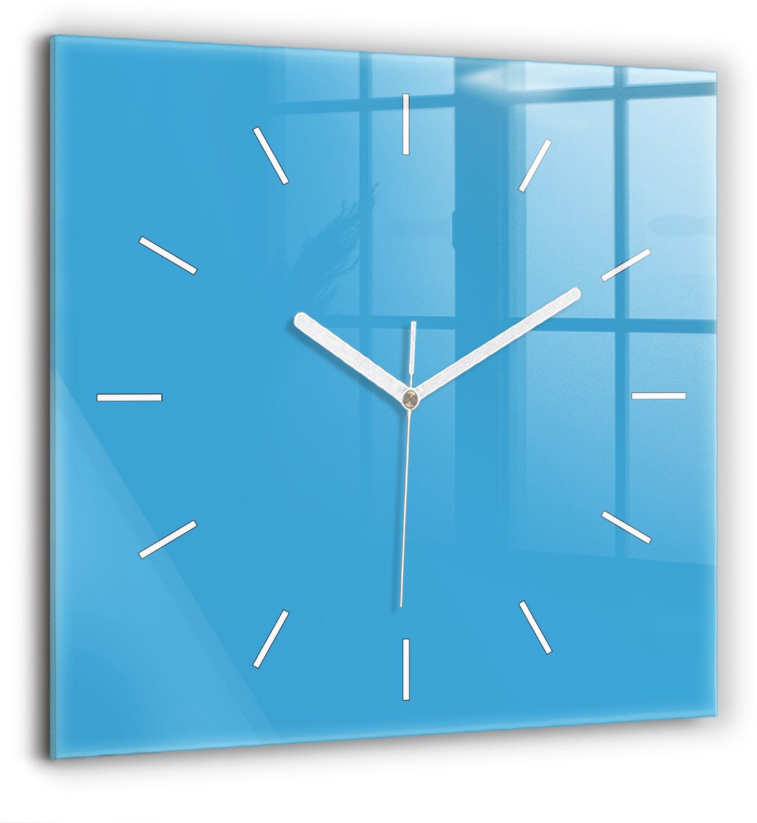 Wallfluent Wandklok - Blauw Vierkante Glas Klok - 60 cm x 60 cm - Blauw Wandklok - Witte Handen - Wandklok Zonder Cijfers - Wandklok voor in de Keuken - Vierkante Glazen Klok - Minimalistisch Wandklok - Vierkante Glazen Wandklok