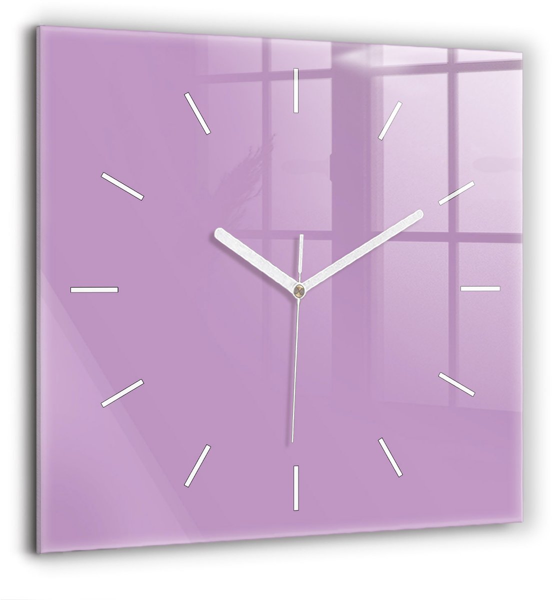 Wallfluent Wandklok - Lila Vierkante Glas Klok - 60 cm x 60 cm - Lila Wandklok - Witte Handen - Wandklok Zonder Cijfers - Stille Wandklok Slaapkamer - Vierkante Glazen Klok - Minimalistisch Wandklok - Vierkante Glazen Wandklok