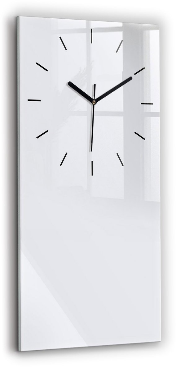 Wallfluent Wandklok - Wit Rechthoekige Glas Klok - 30 cm x 60 cm - Wit Wandklok - Zwarte Handen - Wandklok Zonder Cijfers - Kinder Wandklok Glas - Rechthoekige Glazen Wandklok - Scandinavisch Wandklok - Glazen Klok Rechthoekige