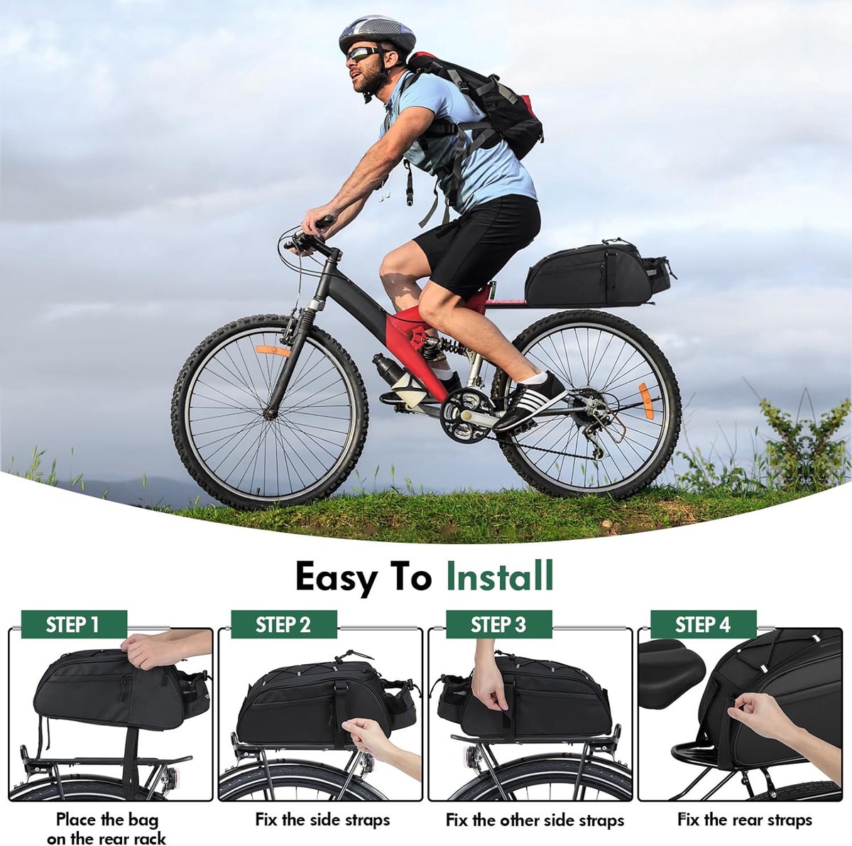 Waterdichte Fietstas Achterop met 8L Capaciteit en Reflecterende Strip voor E-bikes en Fietsen — cadeau in Sport & Outdoor - foto 6