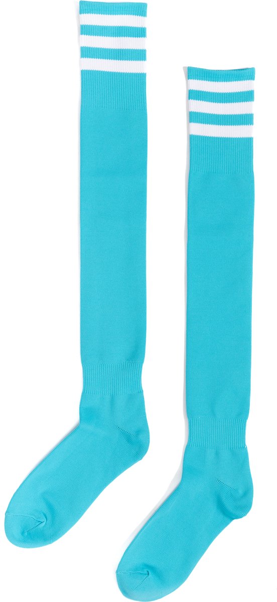 KIMU® Sokken Blauw Witte Strepen - Maat 36-41 - Dames Heren Unisex - Lichtblauwe Lange Kniekousen Voetbalsokken Sportsokken Kniesokken Kousen Festival