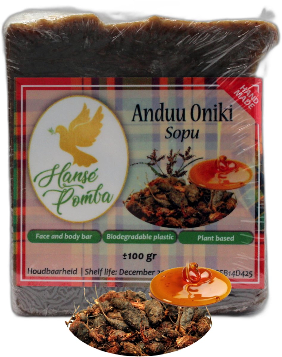 Hansé Pomba - Anduu Oniki Sopu - Zeep - 99% natuurlijk - Anduu wortel - Honing - Suriname