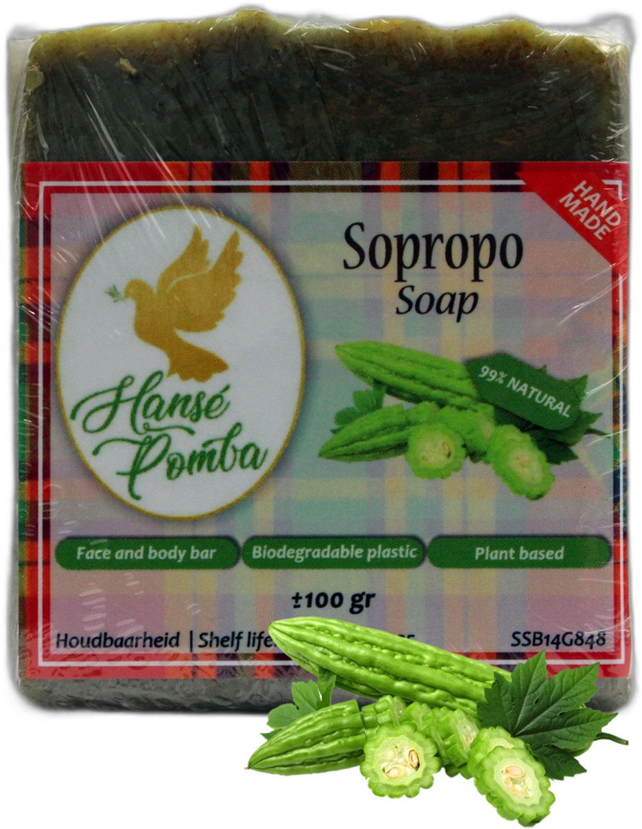 Hansé Pomba - Sopropo Soap - Zeep - 99% natuurlijk - Bittermeloen - Balsempeer - Karela - Suriname