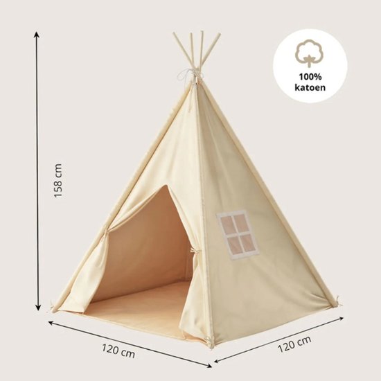 Petite Amélie Speeltent Été – Wigwam met dunne vloerbodem – Tipi 100% katoen – Wasbaar op 30° – Extra veilig & licht door afgeschermd raam