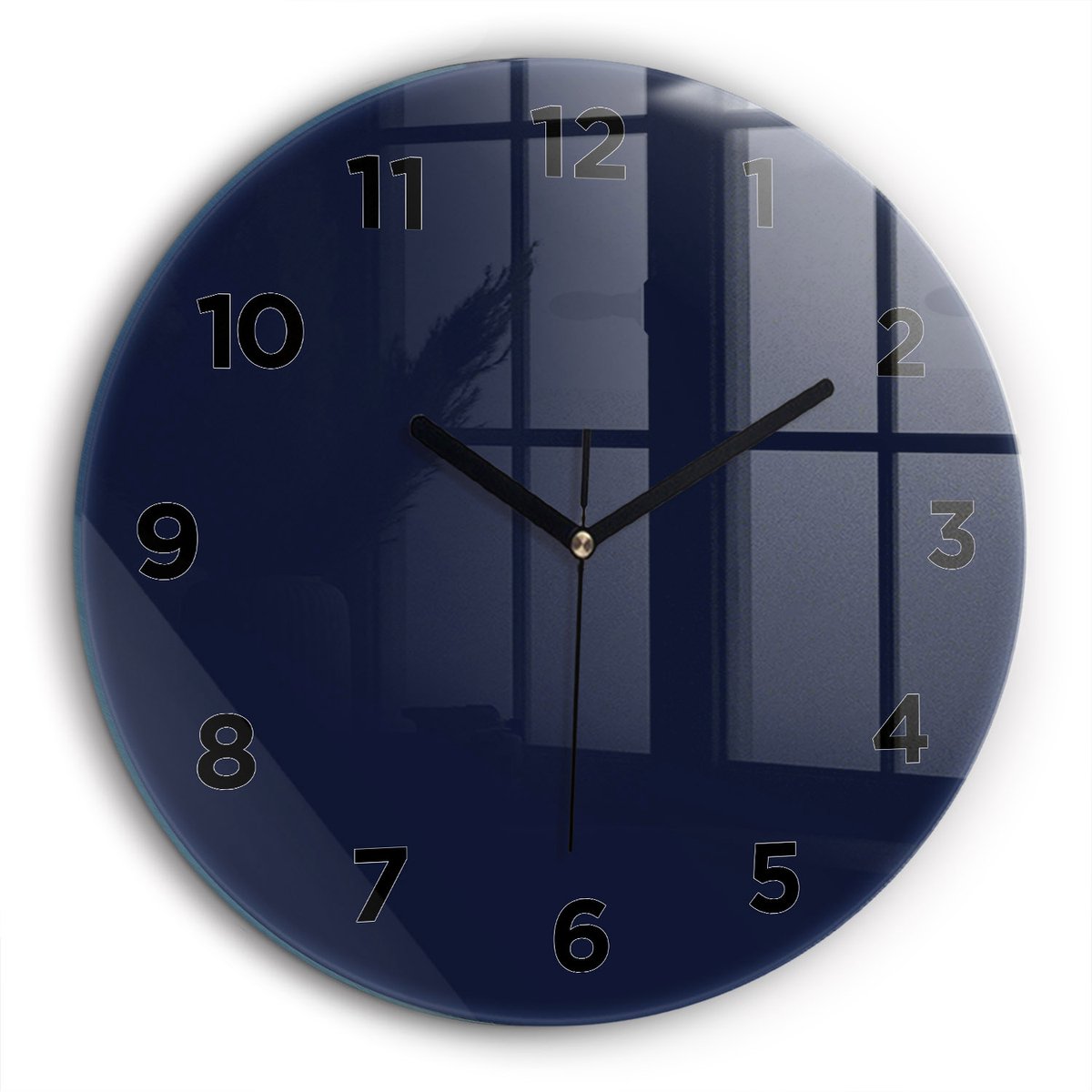 Wallfluent Wandklok - Donker marineblauw Ronde Glazen Klok - 60 cm x 60 cm - Donker marineblauw Wandklok - Zwarte Handen - Wandklok Met Cijfers - Stille Wandklok Slaapkamer - Ronde Glazen Wandklok - Industrieel Wandklok - Ronde Glas Klok