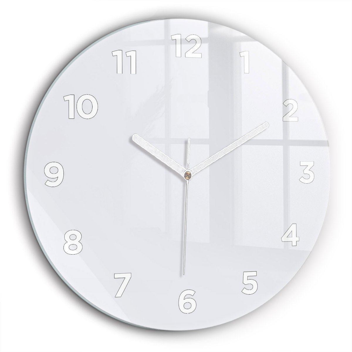 Wallfluent Wandklok - Wit Ronde Glazen Wandklok - 60 cm x 60 cm - Wit Wandklok - Witte Handen - Wandklok Met Cijfers - Kinder Wandklok Glas - Ronde Glas Klok - Scandinavisch Wandklok - Ronde Glazen Klok