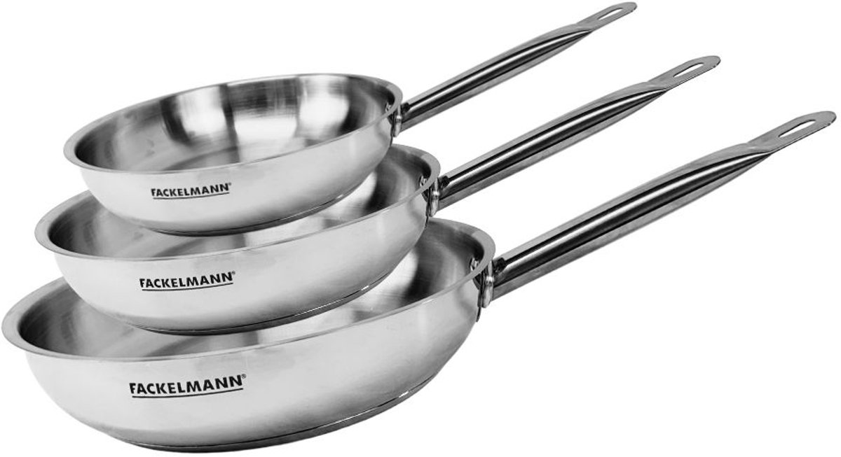 Set van 3 pannen 20 24 en 28 cm in roestvrij staal Fackelmann Eterna
