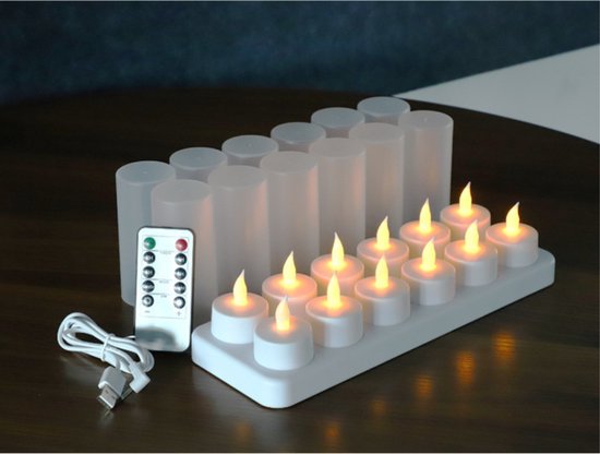Bougies rechargeables Livista - 12 pièces - Bougies LED- avec télécommande - minuterie - flamme mobile - sûres et durables