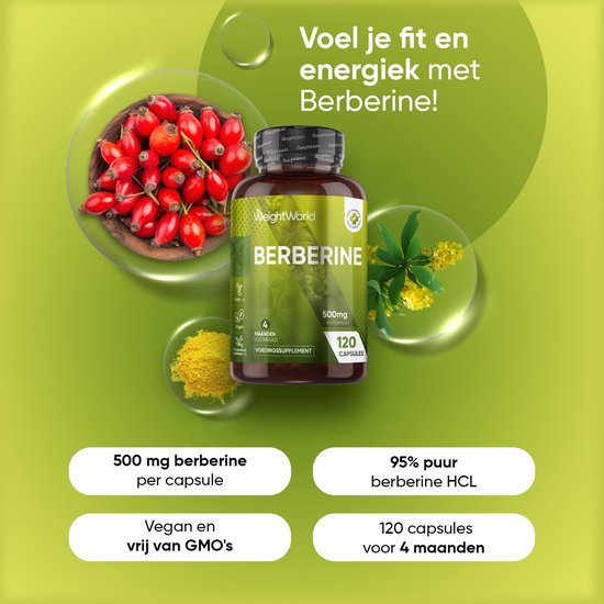 Capsules WeightWorld Berbérine 500 mg - Épine-vinette - 120 capsules pour 4 mois - 95 % HCL Supplément de berbérine