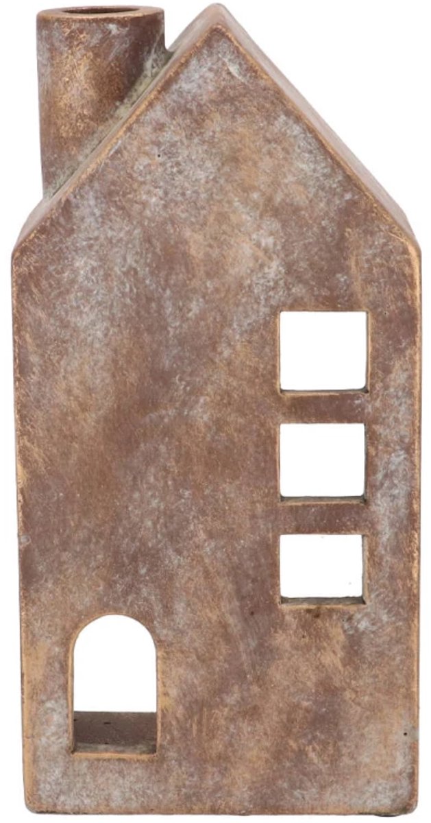 Daan Kromhout - Waxine/Kaarsen Huis - Beton - Goud/Grijs - 12x8x24 cm - Sfeervol Schaduweffect - Kerst