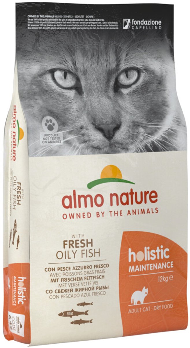 11 + 1kg Gratis! 12kg Vette Vis & Rijst Almo Nature Holistic Kattenvoer
