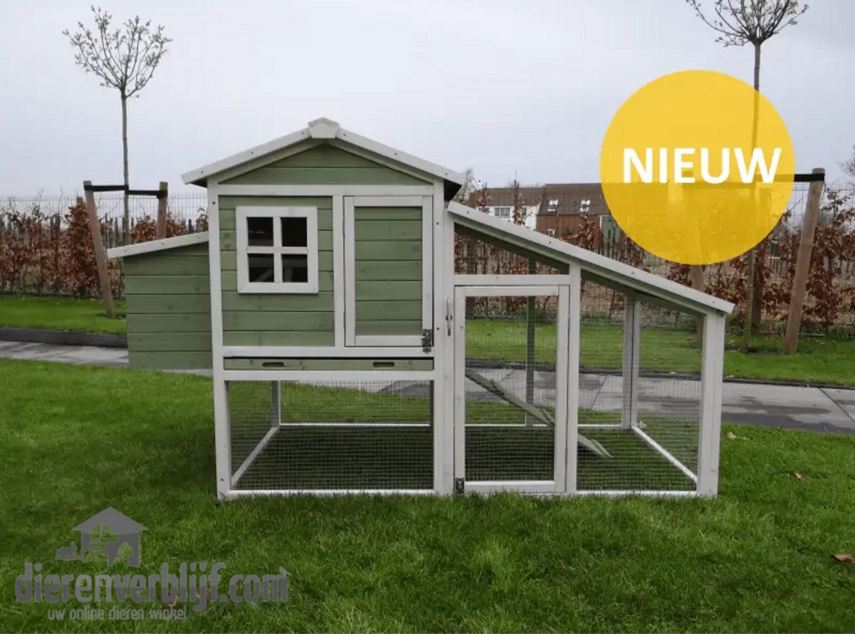 Kippenhok – konijnenhok – dierenverblijf William – buitenverblijf – buitenhok – voor buiten – hout – groen/wit – kippen – konijnen – met uitschuifbare lade – met ren – met legnest – nachthok – 192x90x116,5 cm Kippenhok – konijnenhok – dierenverblijf William – buitenverblijf – buitenhok – voor buiten – hout – groen/wit – kippen – konijnen – met uitschuifbare lade – met ren – met legnest – nachthok – 192x90x116,5 cm