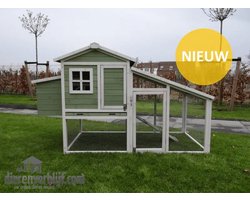 Kippenhok – konijnenhok – dierenverblijf William – buitenverblijf - buitenhok – voor buiten - hout – groen/wit - kippen – konijnen – met uitschuifbare lade – met ren – met legnest – nachthok - 192x90x116,5 cm