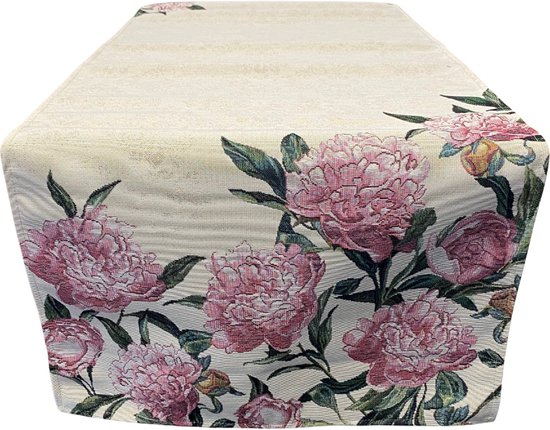 Chemin de table - Tissu Gobelin - Mauve - Fleurs roses - Pivoine - Roses - Chemin de table 45 x 140 cm