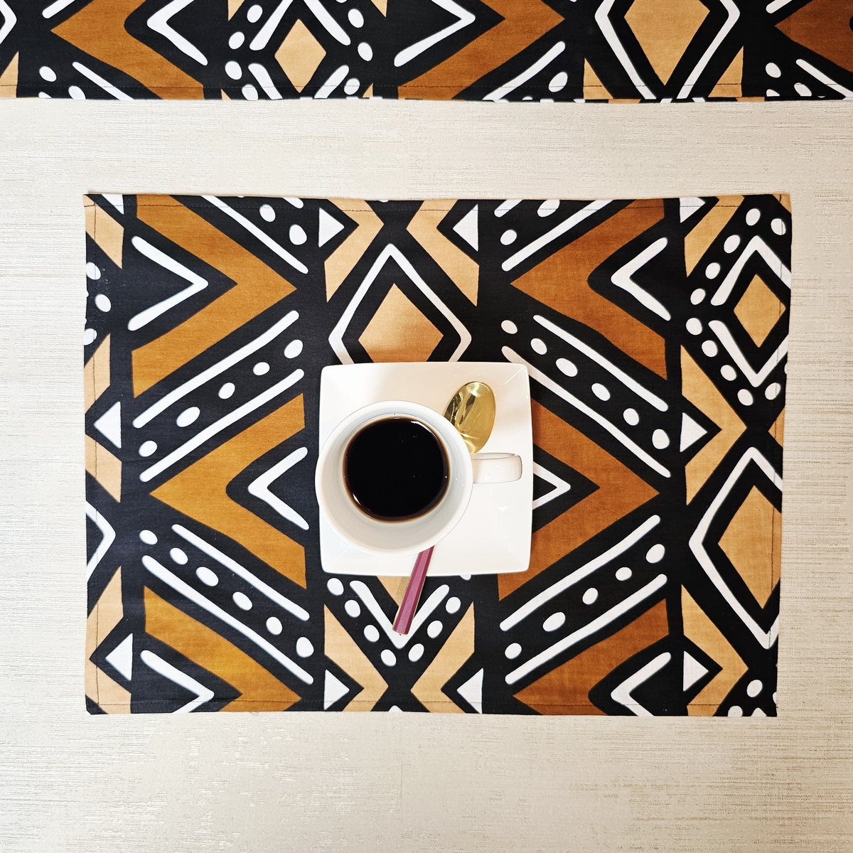 Placemats Set van 4 | 100% Katoen Geweven 40x30cm | ''Mudcloth'' geïnspireerde Wasbare Boho Stoffen Placemats