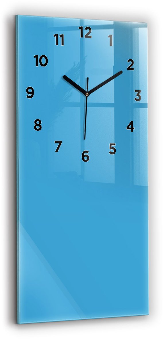 Wallfluent Wandklok - Blauw Rechthoekige Glazen Wandklok - 30 cm x 60 cm - Blauw Wandklok - Zwarte Handen - Wandklok Met Cijfers - Wandklok voor in de Keuken - Glazen Klok Rechthoekige - Minimalistisch Wandklok - Rechthoekige Glas Klok