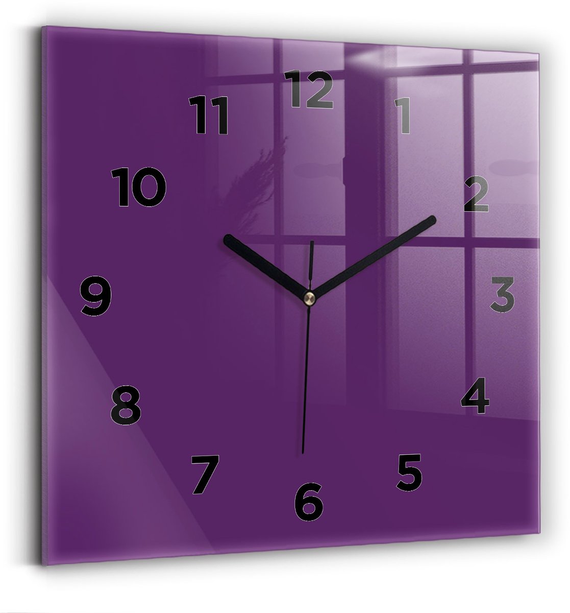 Wallfluent Wandklok - Paars Vierkante Glazen Klok - 30 cm x 30 cm - Paars Wandklok - Zwarte Handen - Wandklok Met Cijfers - Kinder Wandklok Glas - Vierkante Glazen Wandklok - Industrieel Wandklok - Vierkante Glas Klok