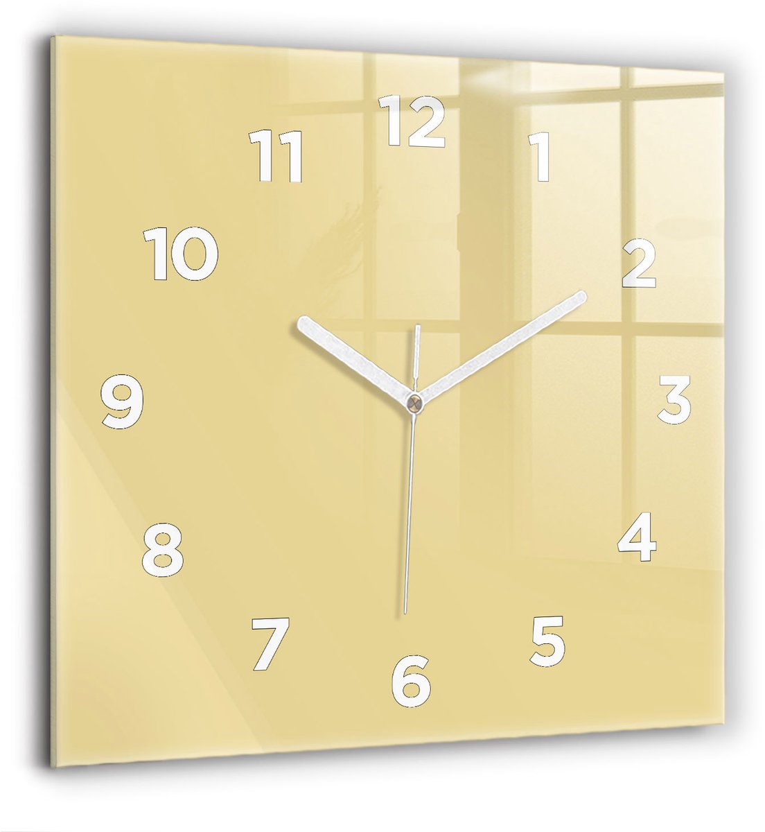 Wallfluent Wandklok - Romig Vierkante Glazen Klok - 60 cm x 60 cm - Romig Wandklok - Witte Handen - Wandklok Met Cijfers - Stille Wandklok Slaapkamer - Vierkante Glazen Wandklok - Industrieel Wandklok - Vierkante Glas Klok