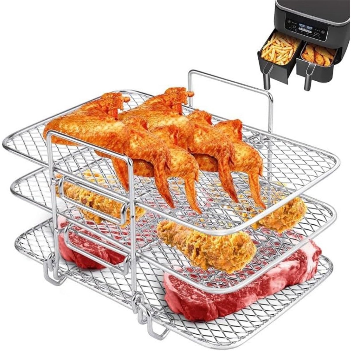 EXCITAT Dehydratorrek - Airfryergrill - RVS-grill - Multifunctioneel - Geschikt voor grillen en stomen