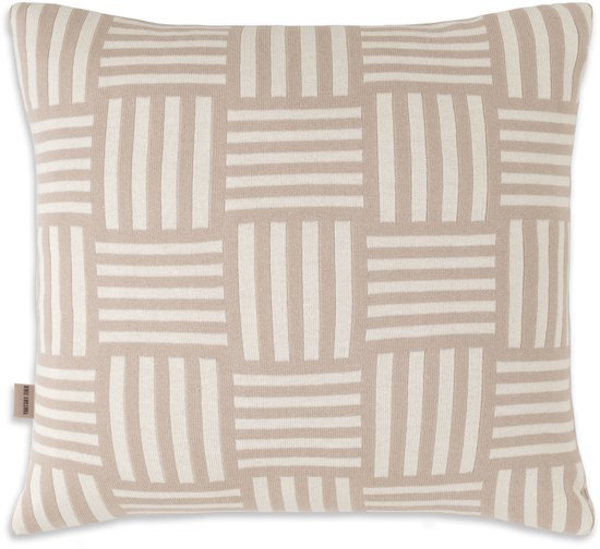 Sierkussen Dash Knit Factory - kussen carré - Coussin de salon - kussen de canapé - kussen Décoration - Moderne - Écru/Lin - 50 x 50 cm - Super doux - Carreaux/Rayures - Housse de coussin avec rembourrage